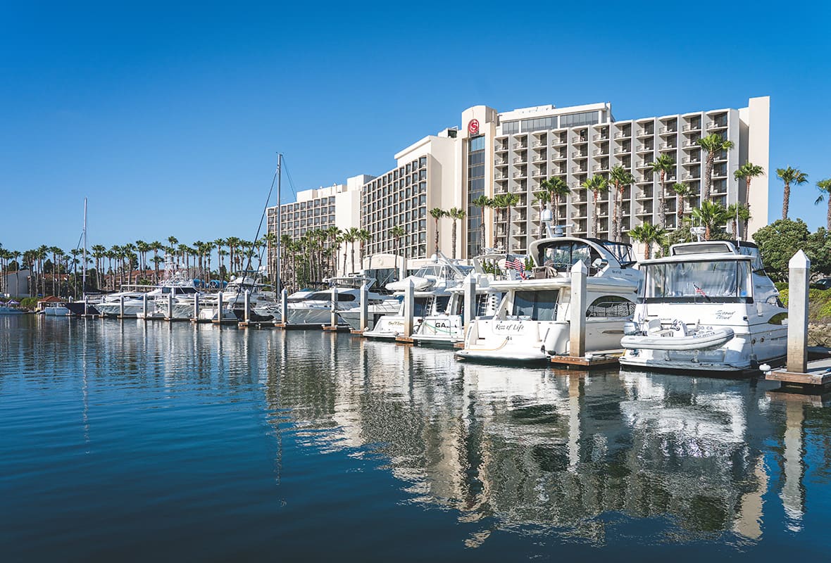 Boats docked at marina