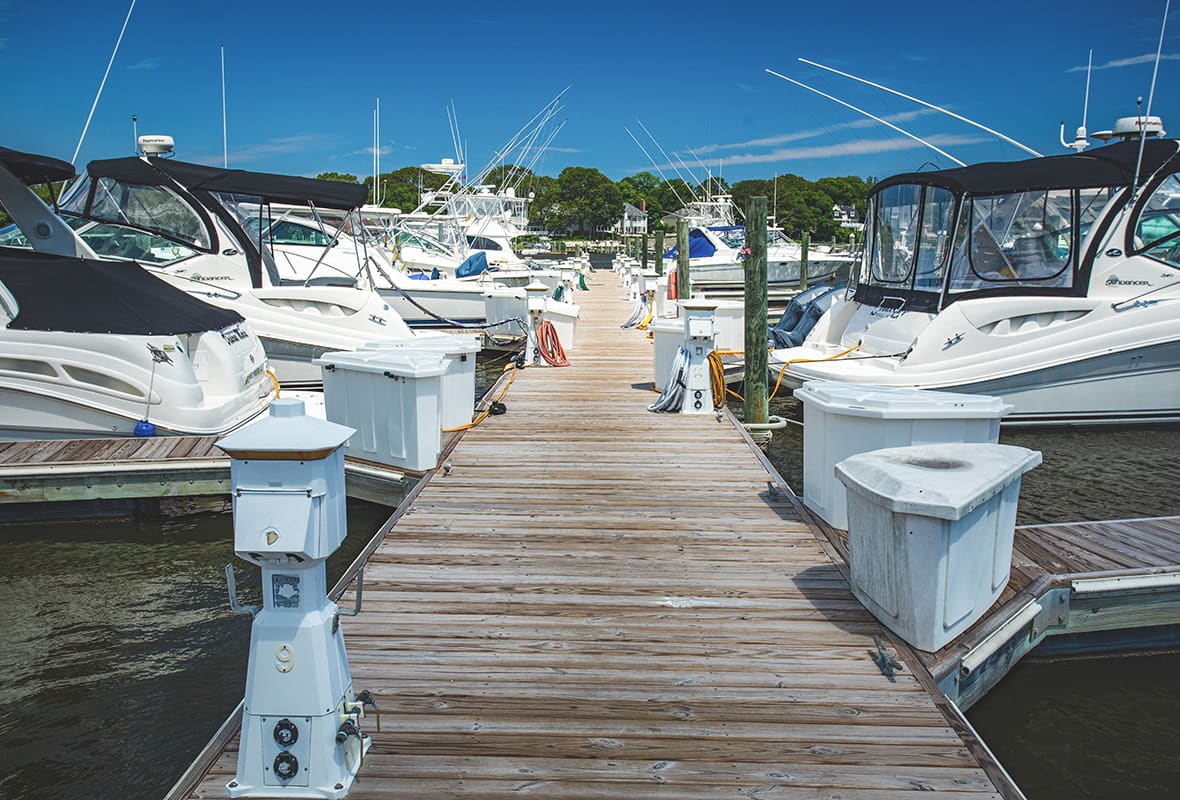 Boats docked at marina
