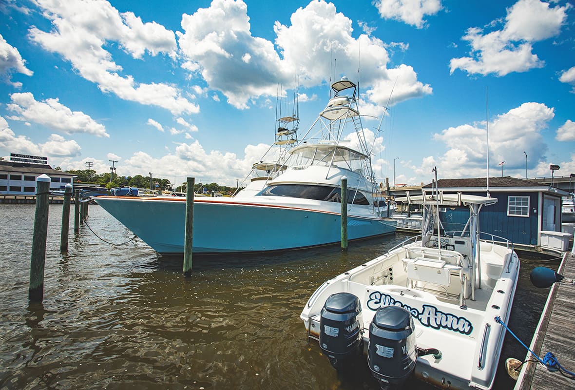 Boats docked at marina