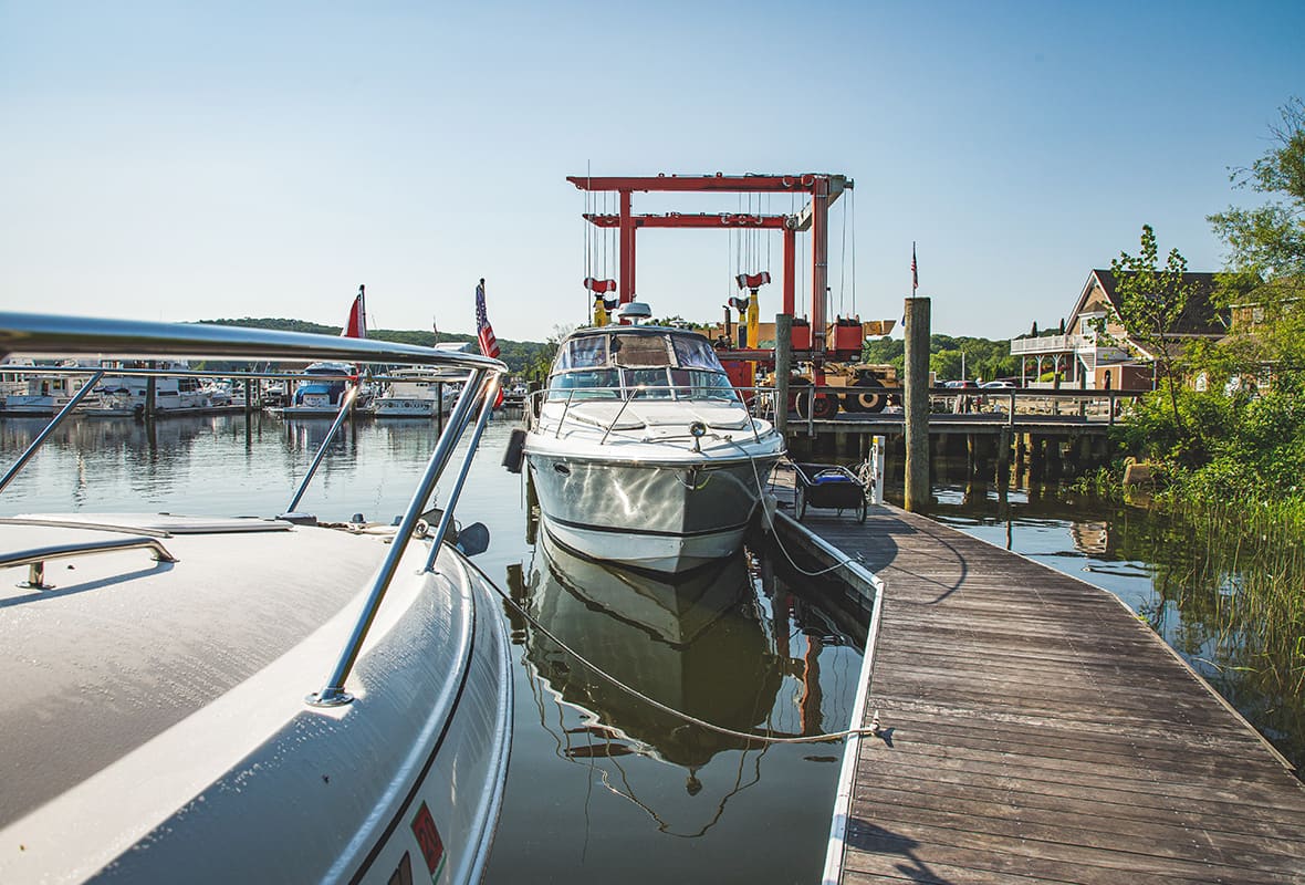 Boat tied to dock