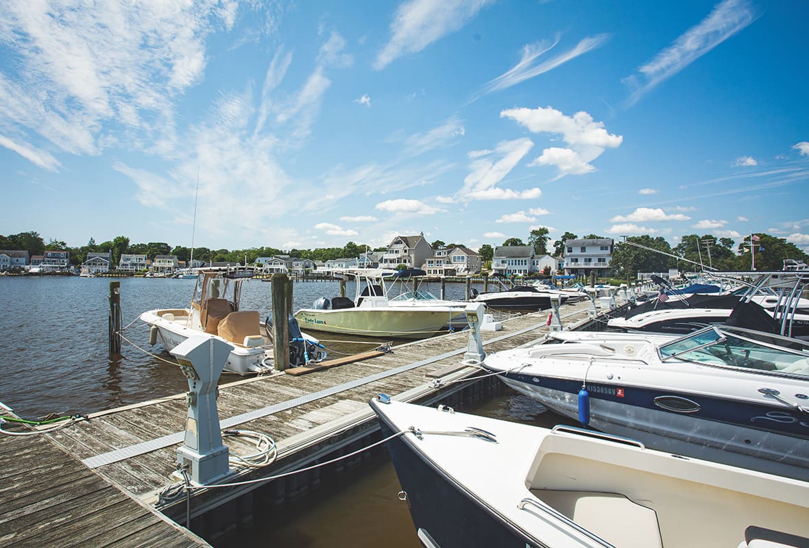 Boats docked at marina