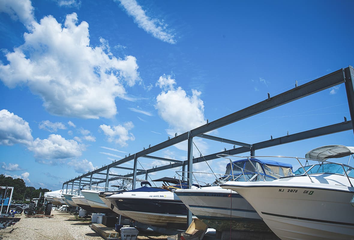Boats in dry storage area