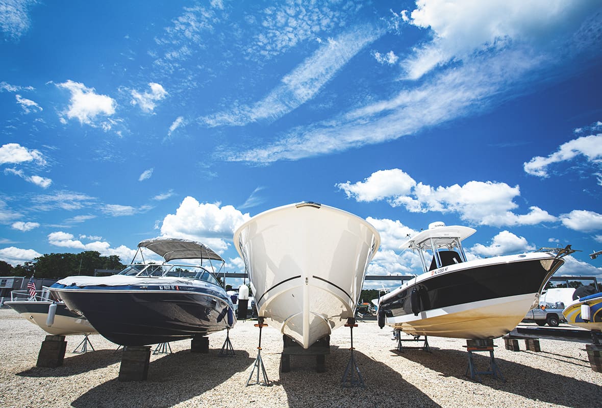 Boats on dry storage lot