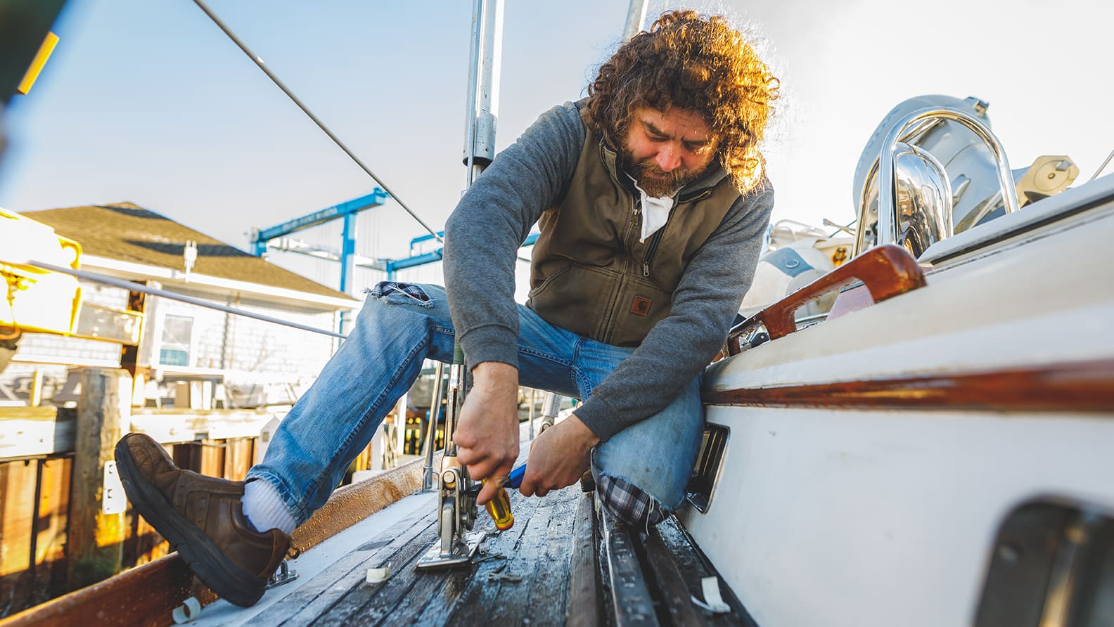 repairing boat