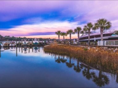 marina with sunset