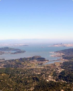 aerial view of land and sea