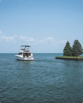 boat on water with small island