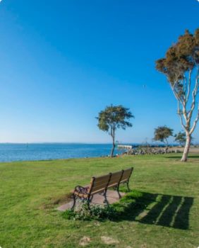 park bench overlooking water
