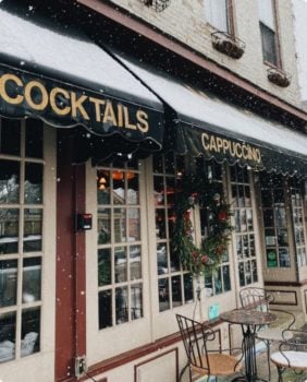 outside of coffee shop in winter