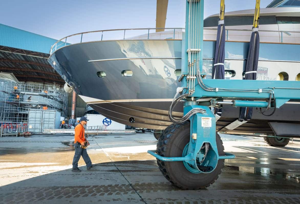 yacht being moved